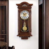 汉时（Hense）创意复古实木挂钟欧式摆钟客厅挂墙时钟古典奏乐报时石英钟表HP67 红橡木+整点报时+夜间止报