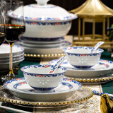 瓷雄景德镇釉下彩高白泥青花玲珑碗盘高档餐具整套陶瓷碗碟筷套装家用 青花釉里红丨釉下彩皮箱装 106头