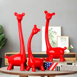 恒瓷美 摆件工艺品客厅装饰品家用创意家居客厅电视柜玄关红酒柜陶瓷 红长颈鹿3只
