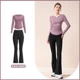 麓格立 瑜伽服女运动套装长袖速干女士健身跑步服喇叭裤普拉提训练套装 V领瑜伽服套装 L 【建议110-135斤】