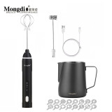 Mongdio奶泡打发器 奶泡机电动手持打奶泡器打奶器牛奶咖啡打泡器奶泡棒 电动打奶器（黑）+1mm黑色拉花杯内刻度600ml