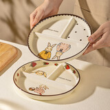 摩登主妇赫拉兔211分格盘陶瓷儿童专用家用大人减脂减肥早餐盘子 赫拉兔圆形分格盘-波点