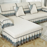 纽丝乐沙发垫套装防滑布艺定制实木组合皮沙发套罩盖布巾四季通用坐垫子 梦娜斯-米白 （70宽×150长+20cm裙摆）一片