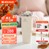 STANLEY巨无霸吸管杯办公车载不锈钢保温杯水杯887毫升-米白色 