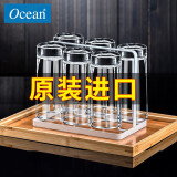 Ocean 进口玻璃杯水杯套装茶杯耐热玻璃杯子家用微波炉牛奶杯 290ml 6只装+杯架+杯盘