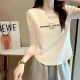 欧洛黛长袖t恤女新款春秋装女外穿不规则显瘦可内搭纯色百搭打底衫女 SHINING小熊杏色 S