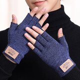 匹克冬季保暖针织毛线半指手套防寒户外骑行电动车防滑男款手套黑色