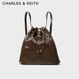 CHARLES&KEITH柔软单肩流浪包水桶包双肩包包女包女士生日礼物CK2-10151393 Dark Brown深棕色 L