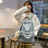 玛嘎 2021年夏季帆布书包女生韩版小清新学院风中学生双肩包日系原宿风ins可爱高中生大学生休闲背包 蓝色(带小熊挂件)