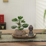 八芽盆栽小盼菩提树植物室内禅意盆景办公室桌面好养绿植源头直发包邮 莲花盆菩提（禅坐菩萨套装）