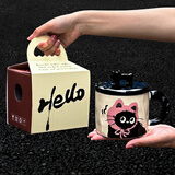 生日礼物女生可爱猫咪陶瓷马克杯带盖情侣水杯送闺蜜创意实用杯子 粉帽猫+hello礼盒