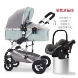 蓝色童年（Bluechildhood）婴儿推车高景观可坐可躺多功能二合一双向避震新生儿童宝宝手推车 银管清新绿+安全提篮