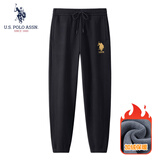 U.S. POLO ASSN.保罗运动休闲裤男加绒保暖冬季宽松直筒跑步长卫裤 黑色束口 3XL 