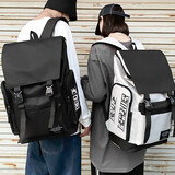 沫茵 书包男中学生潮流大容量个性潮牌初中生高中生书包男大学生双肩包ins韩版校园休闲百搭男生背包翻盖 黑色