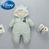迪士尼（Disney）2025年新生婴儿冬款衣服加绒夹棉宝宝连体衣外出加厚棉衣爬服冬季 BB-反光小熊  绿色(同款鞋套) 80cm 80码(15-20斤左右)