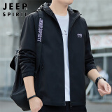 JEEP SPIRIT吉普外套男连帽秋季夹克男士休闲男装百搭上衣服 881208黑色 M 