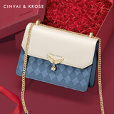 CinvaiKrose包包女包2025新款轻奢单肩包女士斜挎包小方包圣诞节礼物送女友 米白配浅蓝-礼盒生日礼物送女友