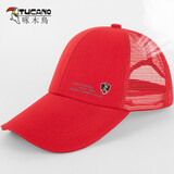 啄木鸟帽子男春夏秋天遮阳帽户外防晒网眼棒球帽透气太阳帽钓鱼鸭舌帽 红色 透气款