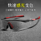 乐凯奇（LECAGE）骑行眼镜偏光变色镜男女山地自行车防风镜登山跑步眼镜可配近视 黑红 平光（无需近视）