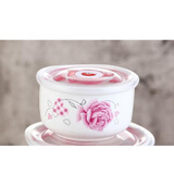 墨凛陶瓷保鲜碗三件套泡面碗微波炉加热用饭盒带盖密封便当盒可微波 一个【4英寸】合版玫瑰