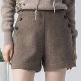 歌莉娅小香风可水洗羊毛呢休闲咖啡色短裤女外穿三分裤子10CL1A380 86Y咖啡色 26