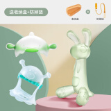 翰元婴儿磨牙棒牙胶口欲期0-3-6个月咬胶棒小蘑菇安抚玩具防吃手神器 绿色全阶段三件套
