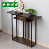竹帅嘟嘟新中式玄关桌实木供桌现代简约靠墙门厅柜条案端景花台置物架窄款 胡桃色99长简约款供桌