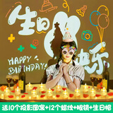 倍欢喜 生日快乐字牌led灯牌汽车后备箱发光场景布置装饰氛围感道具女孩 蜡烛+投影灯组合【赠帽子+眼镜】