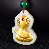 蒂蔻（Tico）十二生肖蛇金镶玉吊坠平安扣镶嵌和田玉项链本命年宝宝周岁礼物