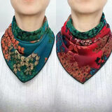 澳美乐活三角围巾双排扣暗扣双层双面三角巾围巾百搭围脖女士女围脖 双面三角巾-孔雀蓝