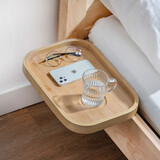 曼好时创意床头置物架卧室实木投影仪床边架免打孔床上收纳架子置物隔板 原色置物架（升级加杯槽）