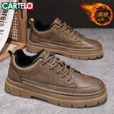 卡帝乐鳄鱼（CARTELO）男鞋冬季潮流休闲鞋子男厚底工装皮鞋男士马丁鞋 卡其加绒 41 