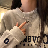 戴岩 项链女潮小众设计爱心项链甜酷毛衣链秋冬季设计感锁骨链嘻哈卫衣脖颈链潮小众简约冷淡风 黑色爱心项链