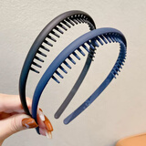 安之尚男士发箍男生带齿头箍洗脸发带夹隐形运动发捆背头男款发饰发卡女 14#平板黑色+藏青