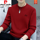 皮尔卡丹（pierre cardin）秋冬新款男士卫衣纯棉t恤打底衫加绒加厚保暖圆领长袖男 波斯红 加绒 3XL 185码【建议155斤-170斤】