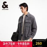 杰克·琼斯（JACK&JONES）秋季新款宽松翻领格纹花呢潮流百搭小香风外套长袖衬衫夹克男款 水泥灰色E39 常规 185/104A/XL