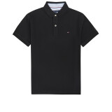 TOMMY HILFIGER 汤米 希尔费格 经典男士T恤 纯棉短袖翻领上衣男 黑色POLO衫C817857318 L （建议160-180斤）