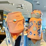 波比熊（BOBBI BEAR）保温水杯儿童不锈钢保温杯高颜值女可爱吸管水杯男孩便携水杯男 抱抱星球粉500ml+杯刷3D贴+贴纸