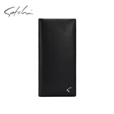 SATCHI沙驰钱包男长款真皮新款男士钱夹头层牛皮青年多卡位时尚薄款票夹 黑色