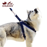 楚克奇（CHUKCHI）小型犬狗绳子狗狗牵引套装泰迪胸背带狗猫绳狗狗用品牛仔遛狗绳 蓝色套装 XL码胸围约40-70CM