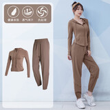 范斯蒂克（vansydical）跑步运动套装气质瑜伽服女长袖紧身训练服速干晨跑普拉提健身服 可可栗色两件套 TC53497 L（女款建议105-120斤）