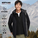 诺诗兰（NORTHLAND）三合一冲锋衣秋冬户外情侣款防泼水防风保暖登山服绒内胆 纯黑色-男 L（男175/女170）