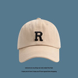 目丸帽子男女棒球帽男韩国贴布棒球帽子女情侣百搭秋冬遮阳帽复古软顶 米色R 均码