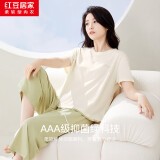 红豆居家纯棉睡衣女夏季抑菌短袖舒肤家居服淡奶绿165/88A