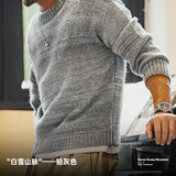 马登工装美式复古渐变条纹毛衣男秋冬美拉德套头圆领混纺男士针织衫 铅灰色 L