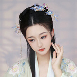 宝夏悦 汉服头饰古风发簪子套装流苏步摇儿童盘发超仙气古装发饰发钗全套配饰品女 蝶恋 简约礼盒装