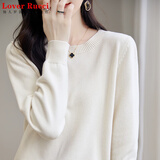 LOVER RUCCI法国纯棉线针织衫女长袖宽松加厚内搭打底衫2025新款秋冬的毛衣 米杏色 M 110-125斤
