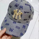 2024新款MY刺绣帽子男女通用韩版潮时尚鸭舌帽硬顶有型潮牌棒球帽 灰色金标蓝字母 均码 54-60cm