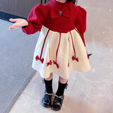贞喜气 连衣裙秋冬拜年服女童冬装女宝宝公主裙新款儿童甜美裙子 【红色90码】适合身高80cm