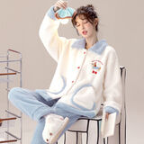 雅鹿睡衣女秋冬季珊瑚绒加厚加绒女士睡衣冬天保暖法兰绒家居服套装 NSJLY-KS211奶油蓝腊肠小狗 XL 【建议120-135斤】